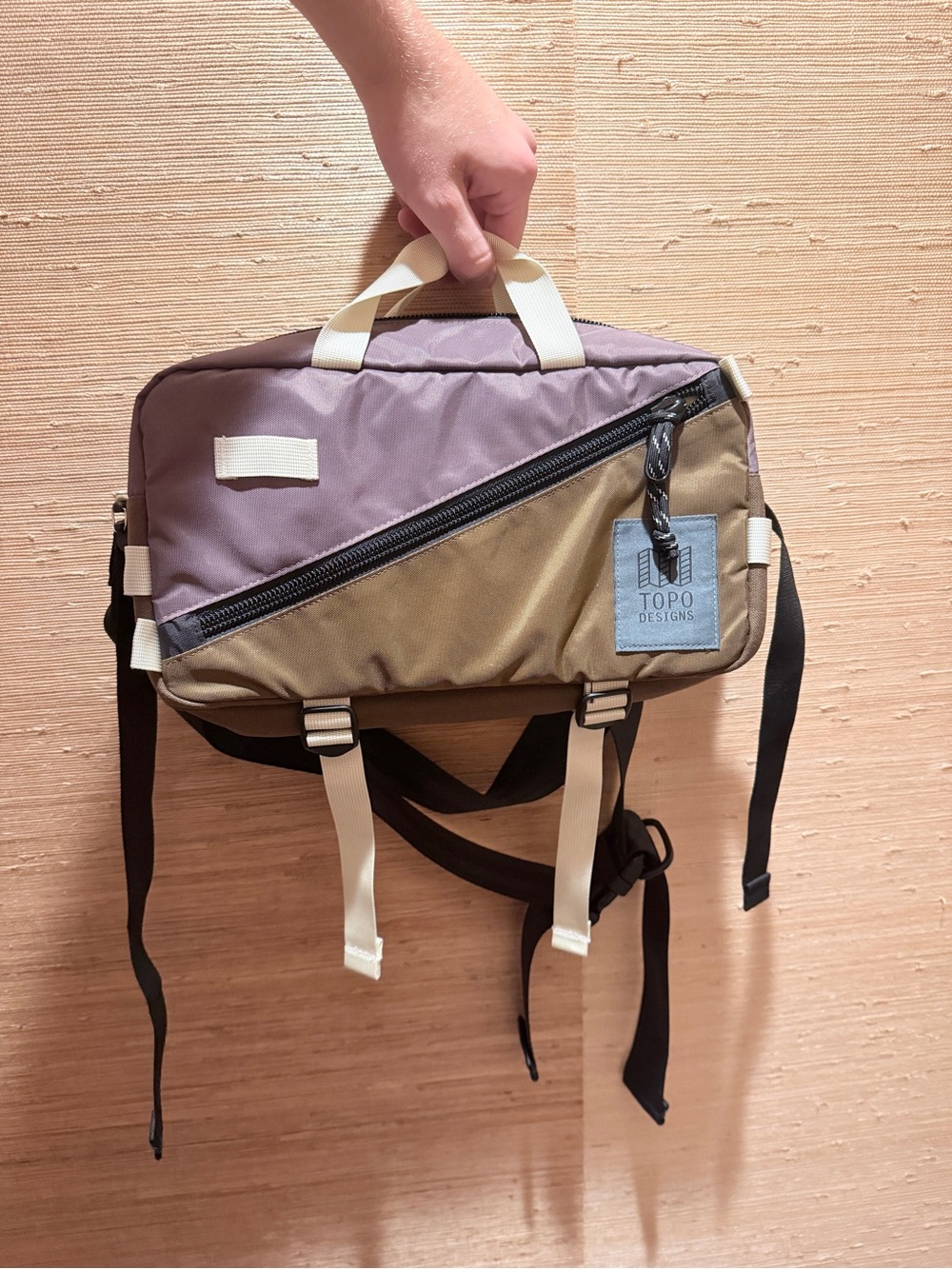 Topo Designs Two-Tone Messenger Bag in Lavender & Taupe
